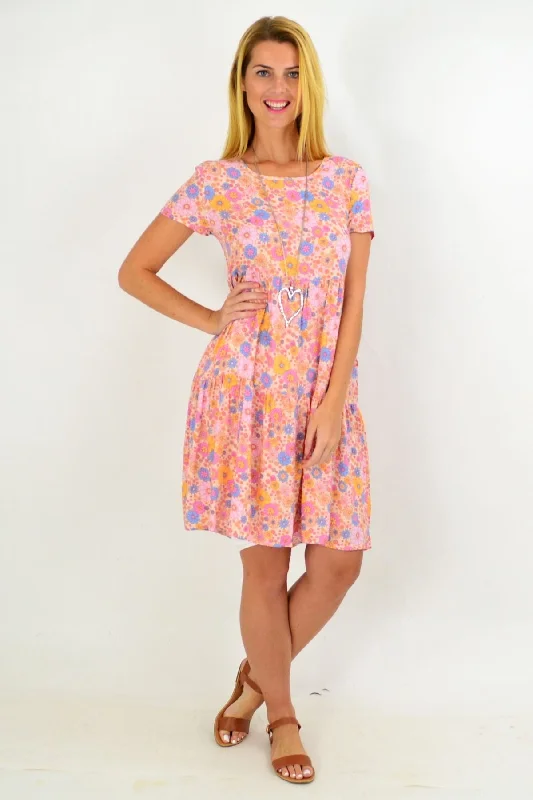 Pink Floral Ruffle Tunic Dress