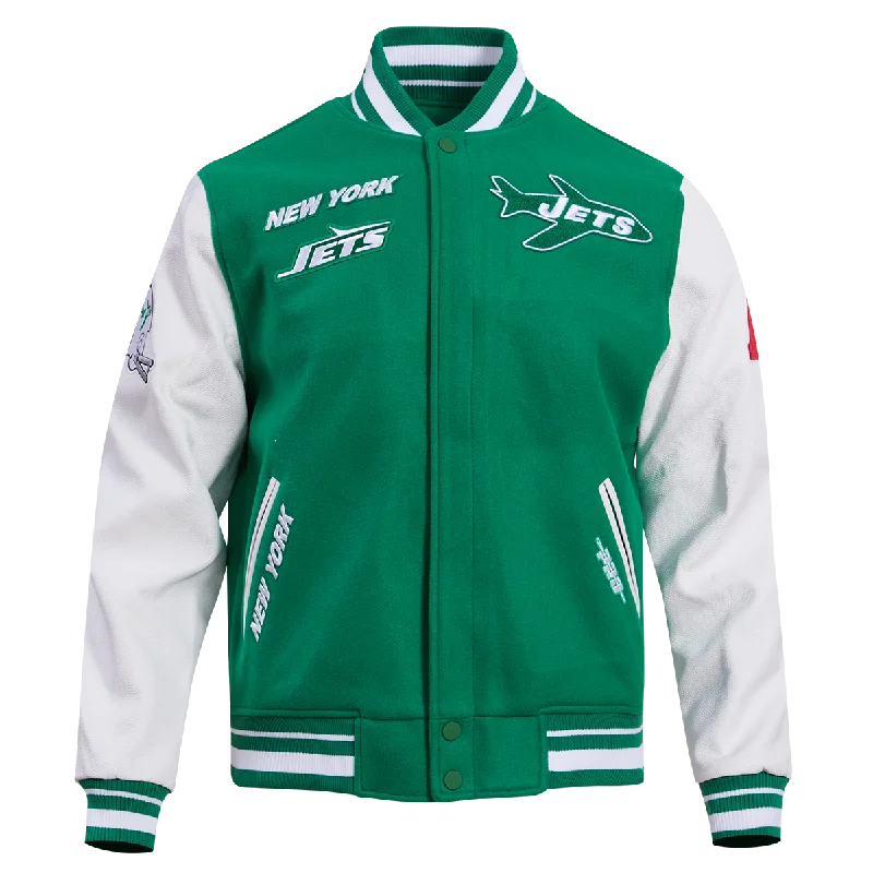 NFL NEW YORK JETS RETRO CLASSIC MEN'S RIB WOOL VARSITY JACKET (KELLY GREEN/ WHITE)