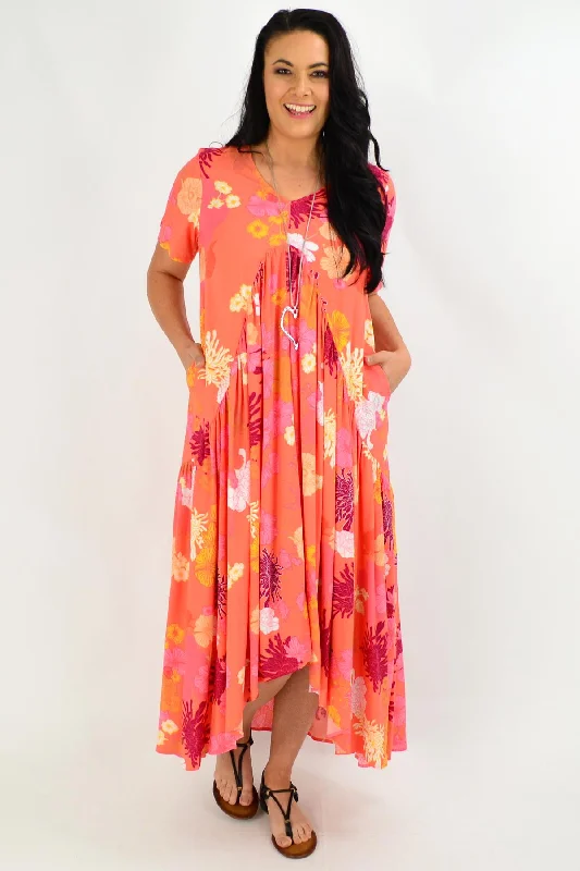 Apricot Floral Maxi Tunic Dress