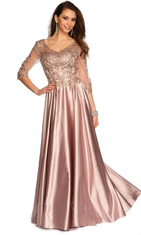 Dave & Johnny 11362 - V-Neck Embroidered Satin Formal Dress