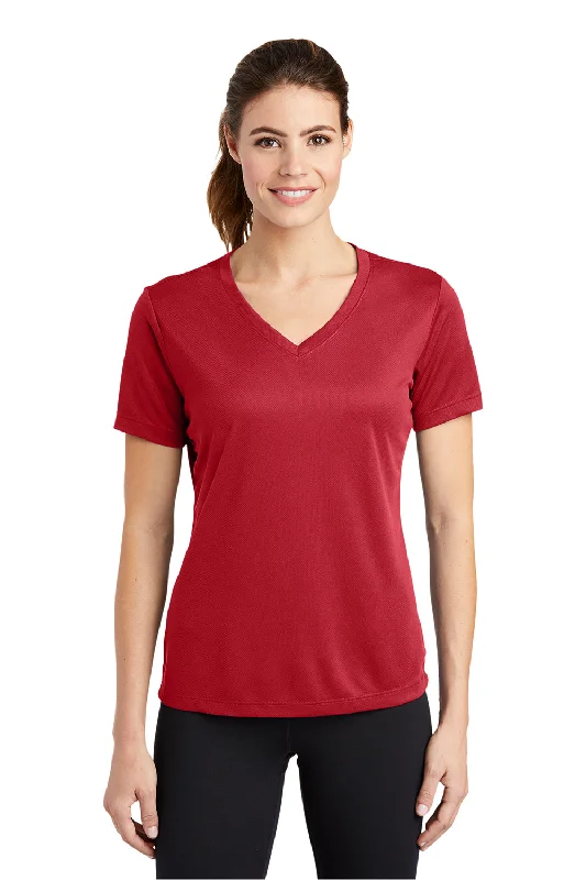 Sport-Tek Womens RacerMesh Moisture Wicking Short Sleeve V-Neck T-Shirt - True Red