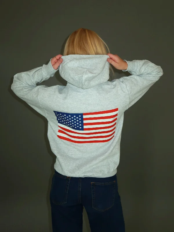 US FLAG HOODIE (rygprint) - GRÅ