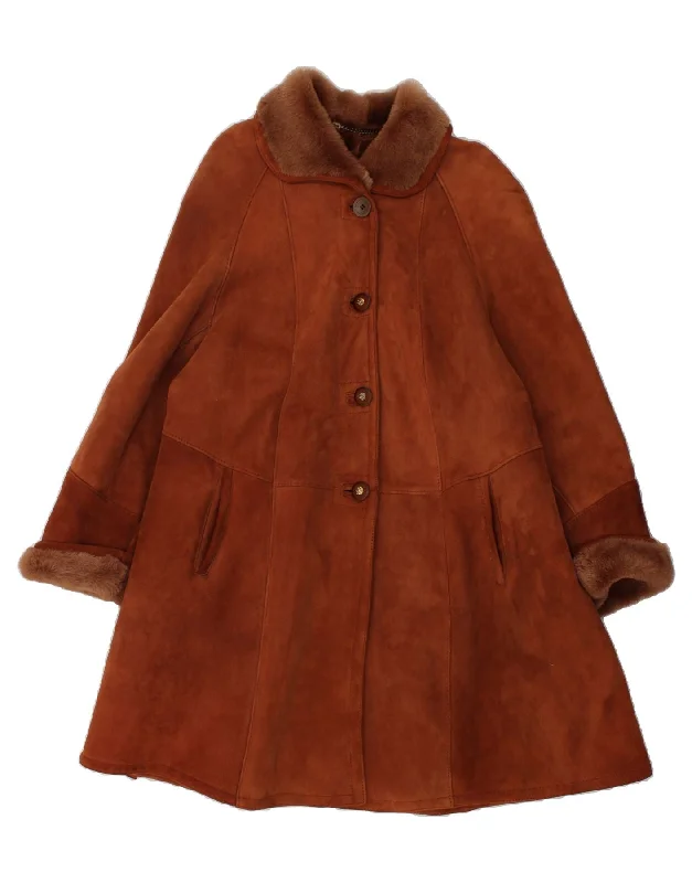 CLEIREN Womens Shearling Coat UK 14 Medium Brown Shearling