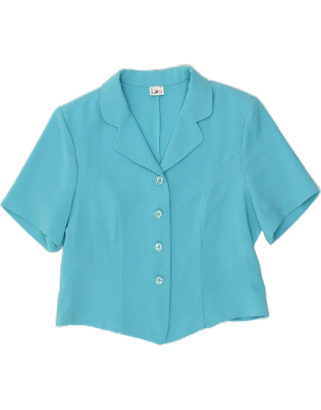 LIBRA Womens Short Sleeve 4 Button Blazer Jacket UK 14 Medium  Blue