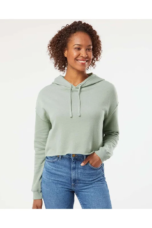 Independent Trading Co. Womens Crop Hooded Sweatshirt Hoodie - Sage Green