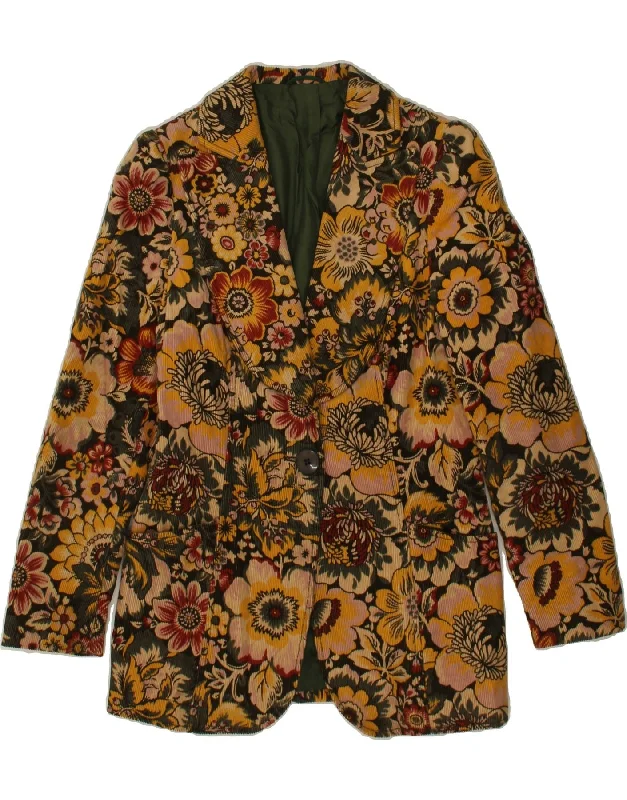 VINTAGE Womens 1 Button Blazer Jacket UK 12 Medium Multicoloured Floral