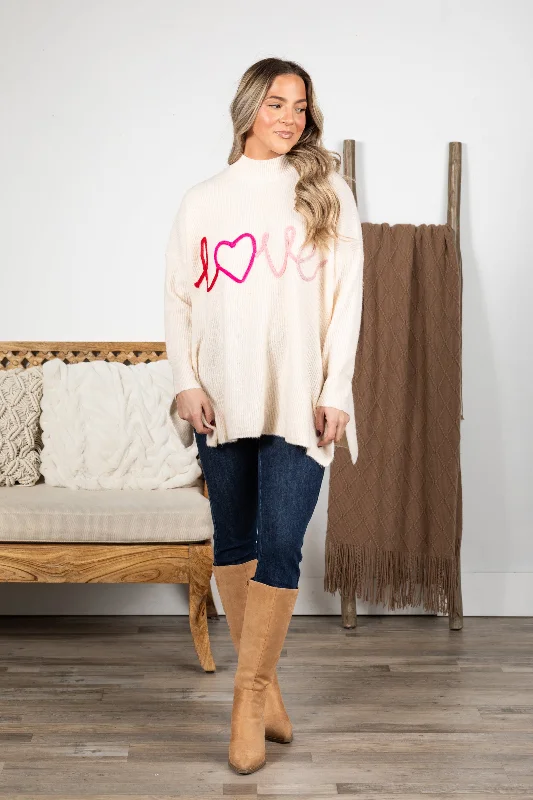 Beige Heart Love Sweater