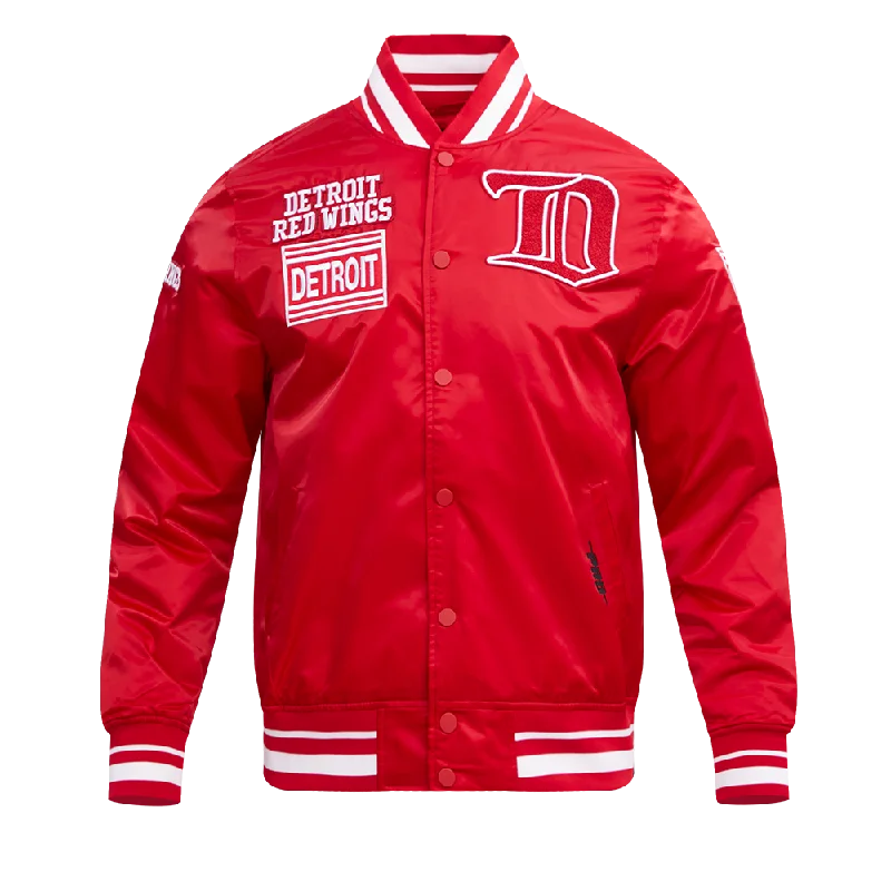 NHL DETROIT RED WINGS RETRO CLASSIC MEN'S RIB SATIN JACKET (RED)