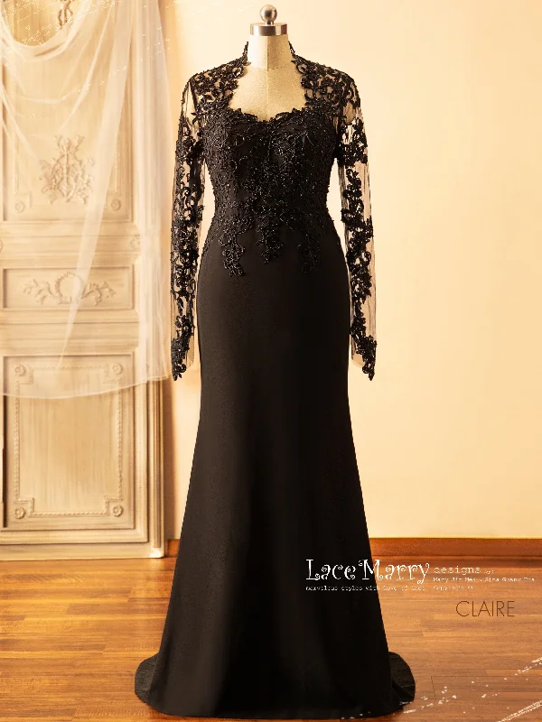 CLAIRE / Black Wedding Dress with Queen Anne Neckline