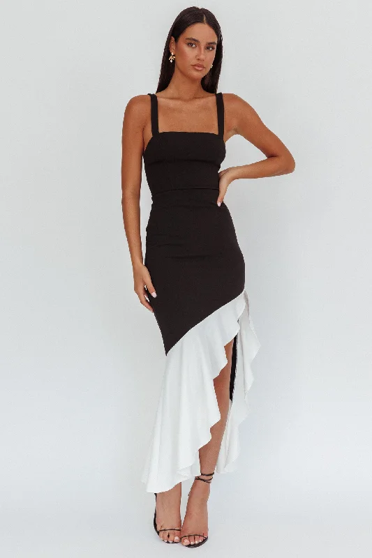 Delighted Asymmetric Hem Maxi Dress Contrast Black