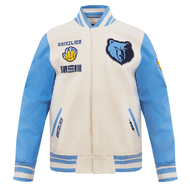 NBA MEMPHIS GRIZZLIES RETRO CLASSIC MEN'S RIB WOOL VARSITY JACKET (EGGSHELL/UNIVERSAL BLUE)