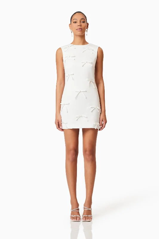 Rose Bow Shift Dress in White