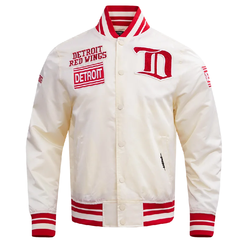 NHL DETROIT RED WINGS RETRO CLASSIC MEN'S RIB SATIN JACKET (EGGSHELL/ RED)