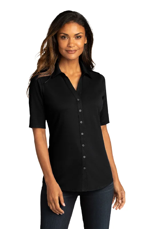 Port Authority Womens City Moisture Wicking Short Sleeve Button Down Shirt - Black