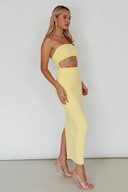 Nohemi Strapless Diamante Midi Dress Yellow