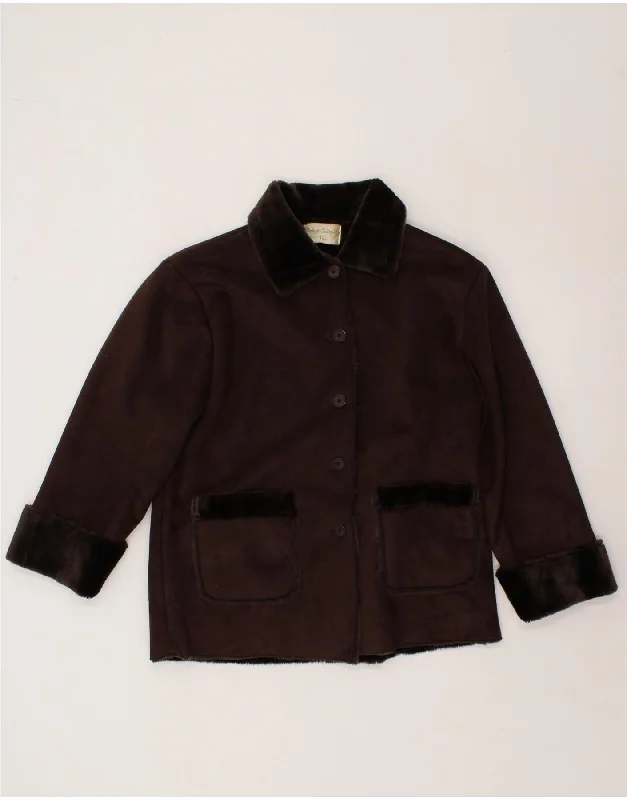 VINTAGE Womens Sherpa Jacket UK 12 Medium Brown Polyester