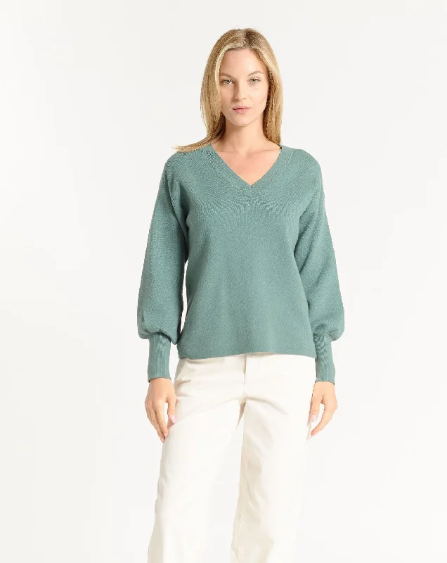 V-Neck Balloon Sleeve Sweater