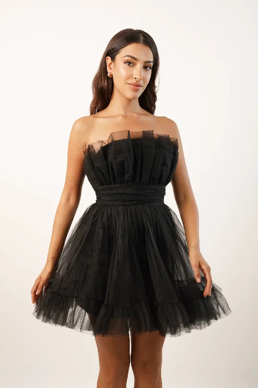 Nanita Tulle Mini Dress in Black