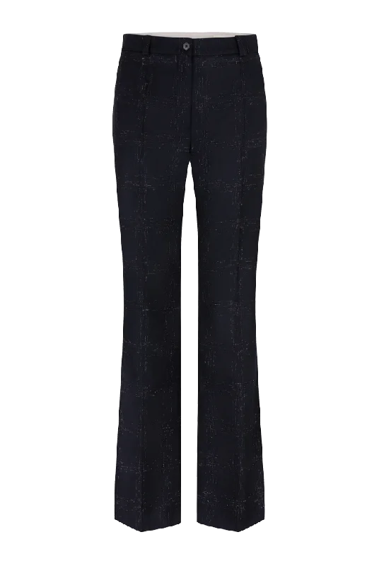 Check Wool Tailored Pants l Midnight