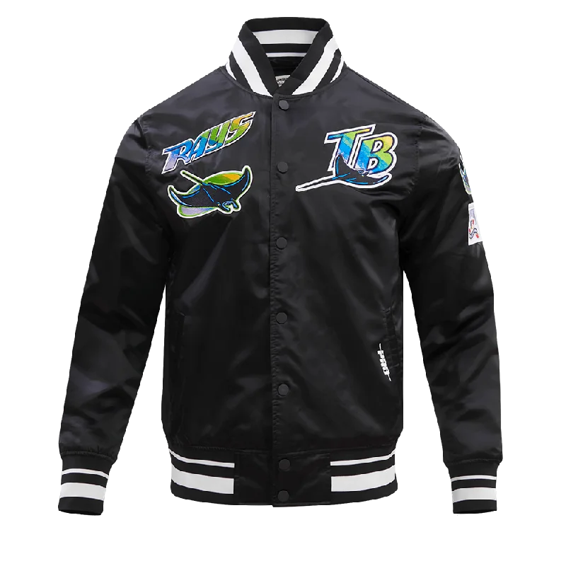 MLB TAMPA DEVIL RAYS RETRO CLASSIC MEN'S RIB SATIN JACKET (BLACK)