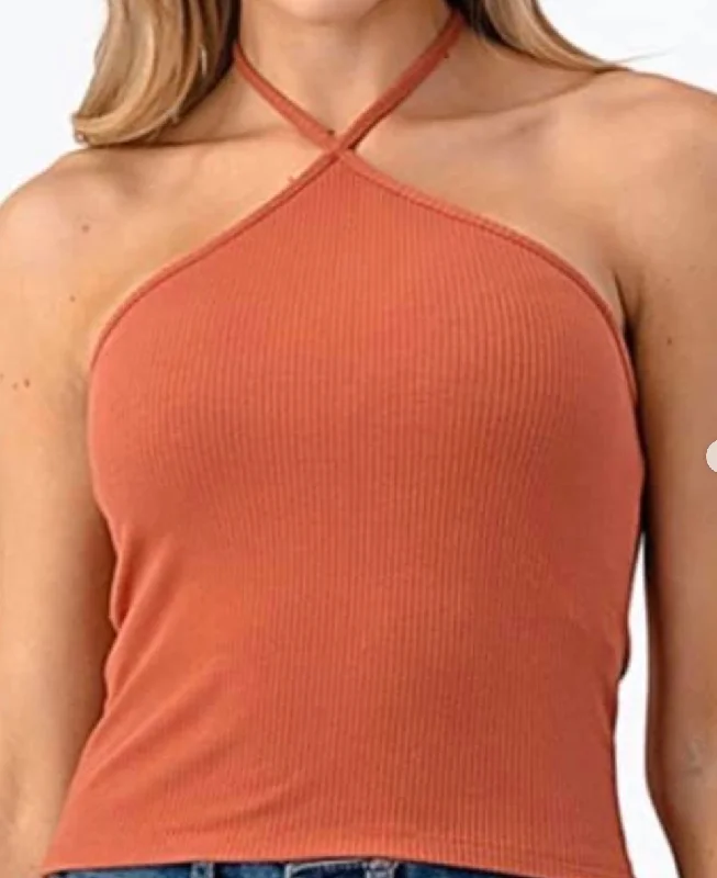 Terracotta RIbbed Halter Top