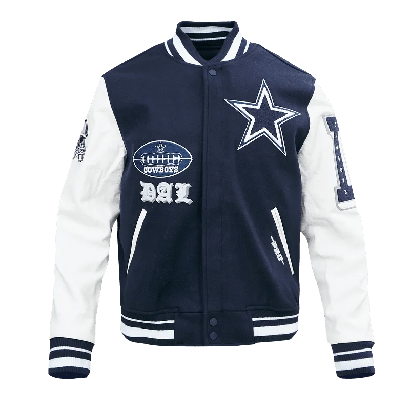 NFL DALLAS COWBOYS OLD ENGLISH WOOL MEN'S VARSITY JACKET (MIDNIGHT NAVY/WHITE)