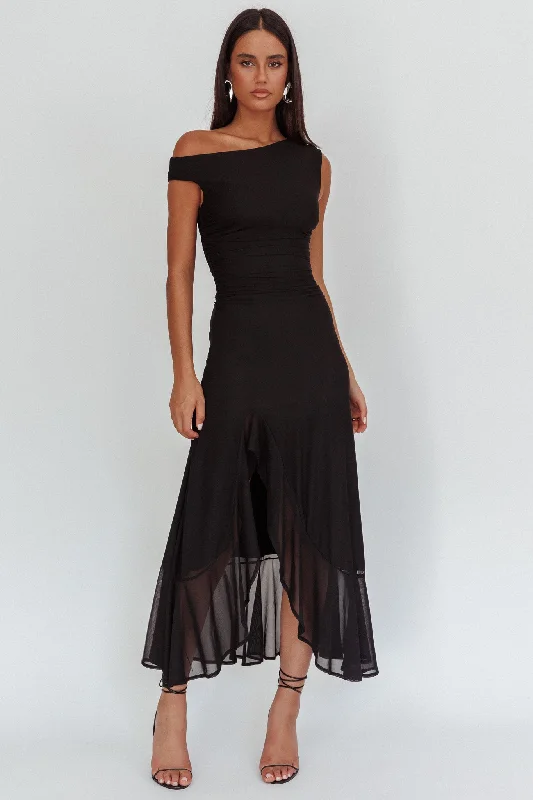 Moonlit Magic Asymmetric Neckline Maxi Dress Black