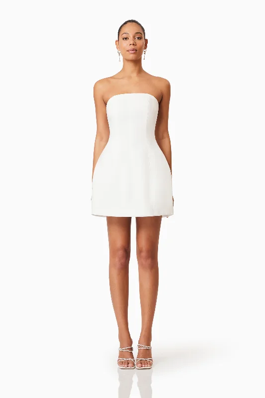 Geranium Strapless Party Dress In White