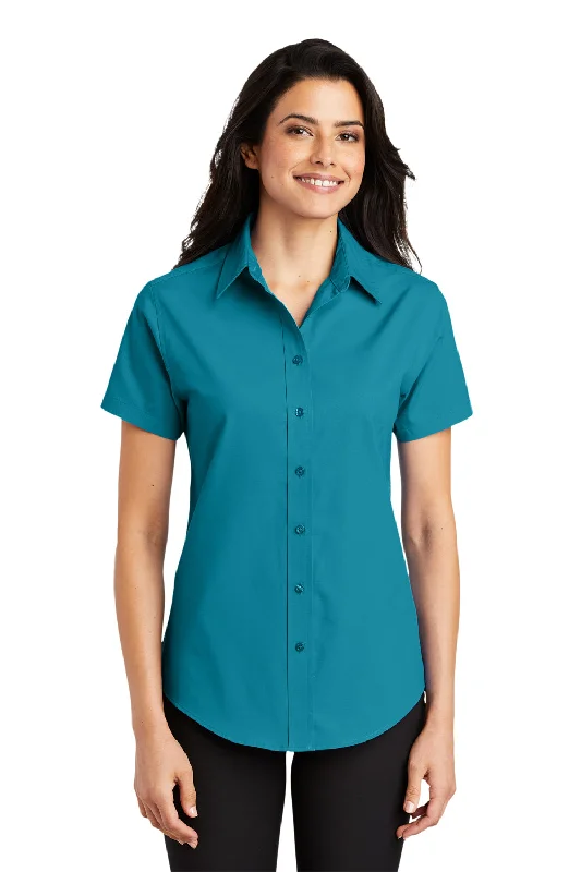 Port Authority Womens Easy Care Wrinkle Resistant Short Sleeve Button Down Shirt - Teal Green