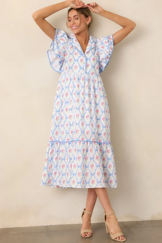 Brunch & Beyond Cotton Light Blue Floral Midi Dress