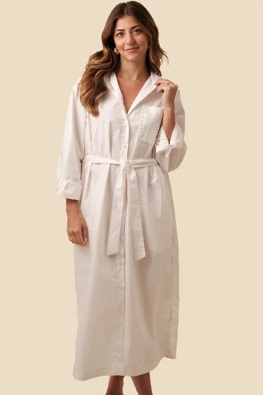 FRNCH Cindel White Cotton Buttoned T-Shirt Midi Dress