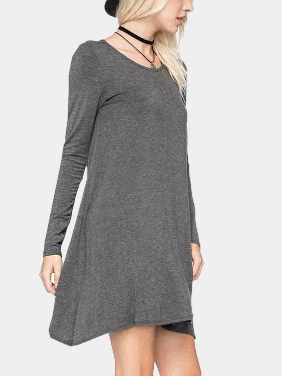 Wholesale Grey Round Neck Long Sleeve Plain Mini Dress