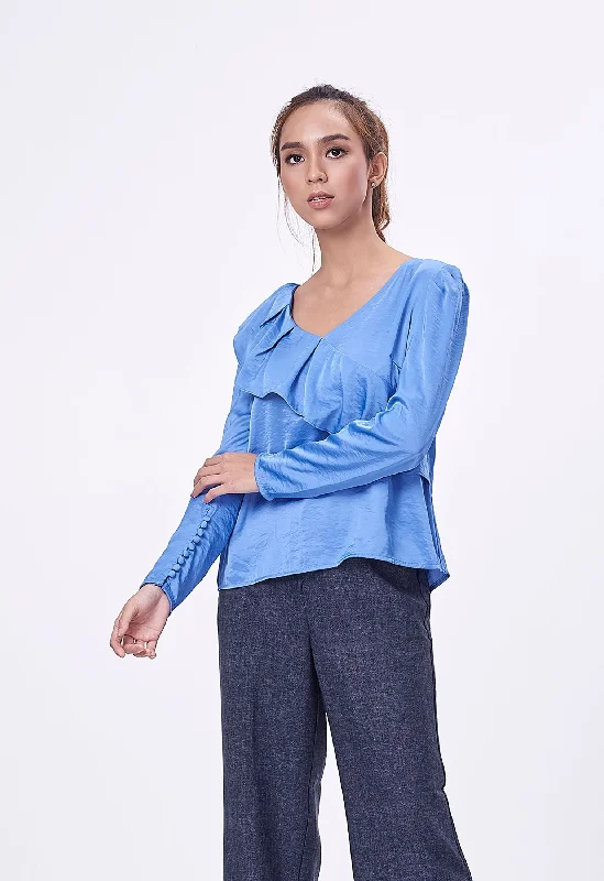 Asymmetrical Ruffle Puff Sleeve Blouse