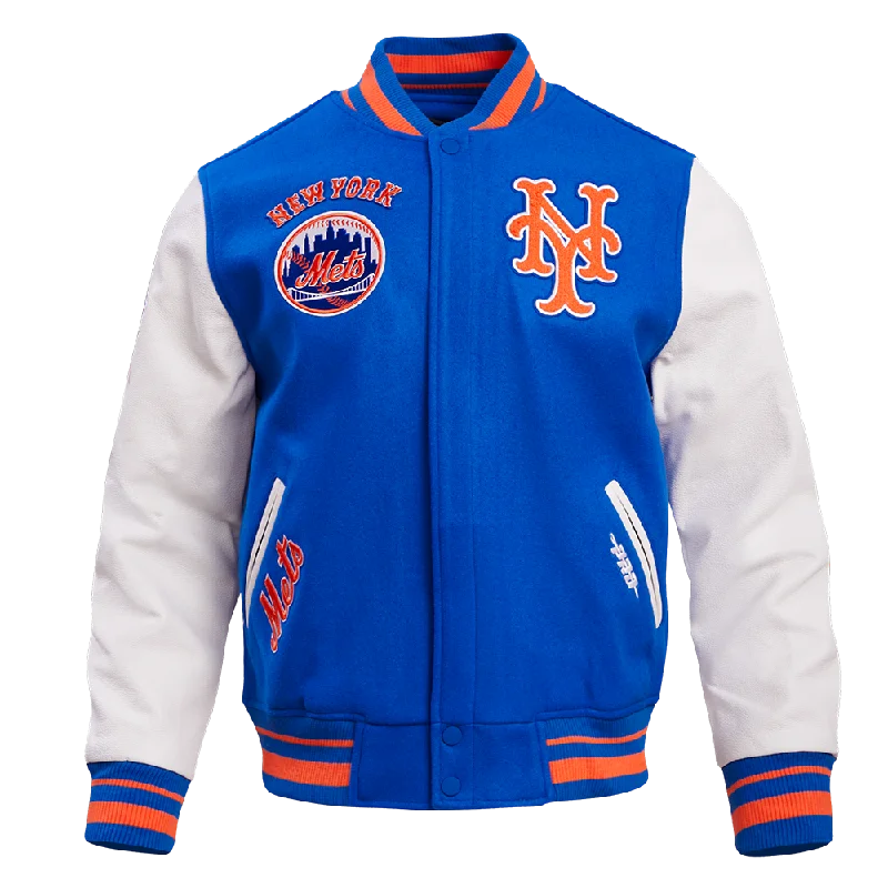 MLB NEW YORK METS RETRO CLASSIC MEN'S RIB WOOL VARSITY JACKET (ROYAL/ORANGE/ROYAL)