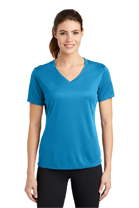 Sport-Tek Womens RacerMesh Moisture Wicking Short Sleeve V-Neck T-Shirt - Pond Blue