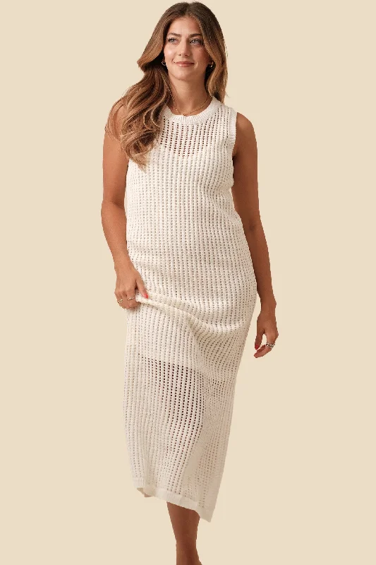 Taylor Cream Knit Eyelet Tank Midi Dress