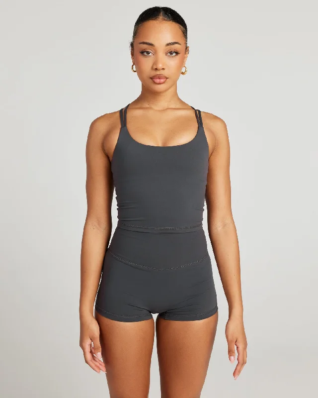 Aura Thin Strap Tank - Charcoal