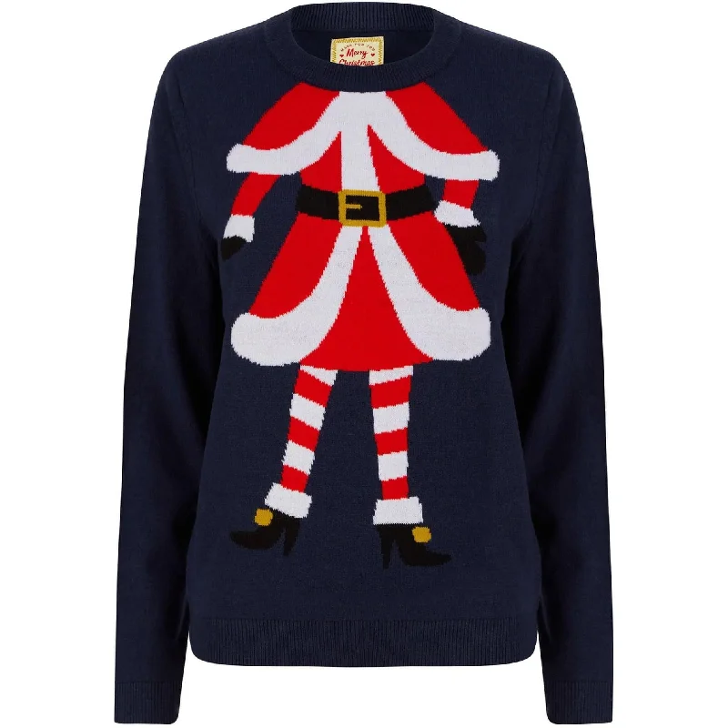 Christmas Headless Mrs Claus Motif Womens Christmas Jumper - Navy