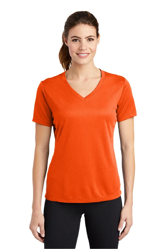 Sport-Tek Womens RacerMesh Moisture Wicking Short Sleeve V-Neck T-Shirt - Neon Orange