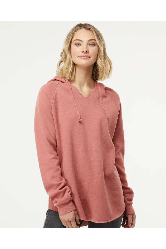 Independent Trading Co. Womens California Wave Wash Hooded Sweatshirt Hoodie - Dusty Rose Pink