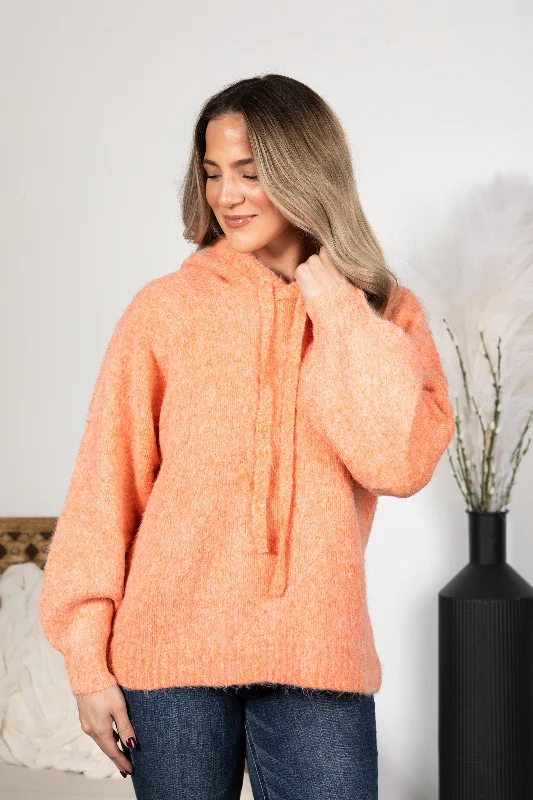 Orange Hooded Soft Brushed Knit Sweater