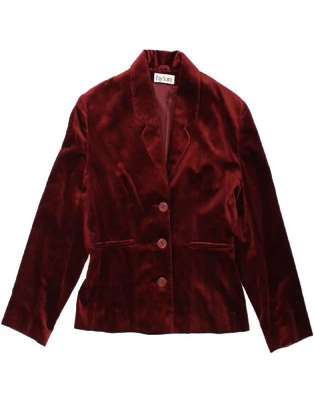 ENDORA Womens 3 Button Blazer Jacket UK 10 Small  Maroon Cotton