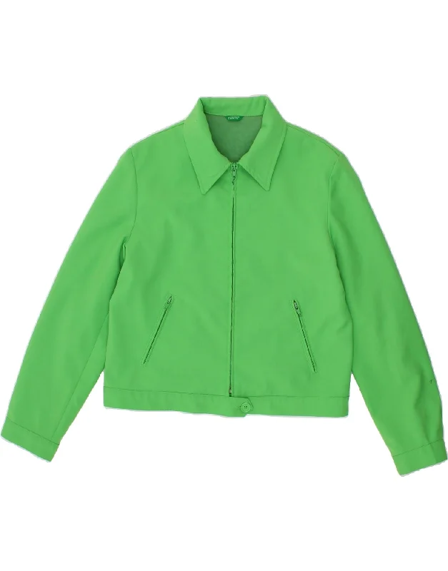 BENETTON Womens Bomber Jacket UK 14 Medium Green Polyester