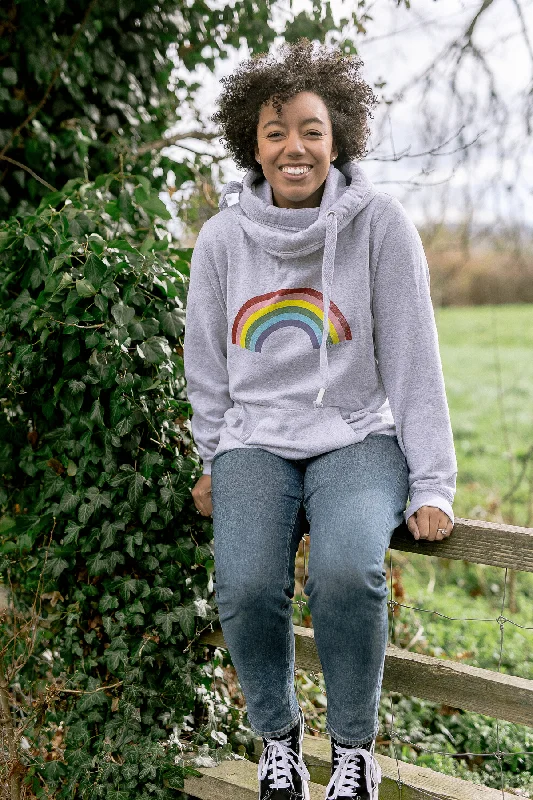 Grey Rainbow Cowl Neck Hoodie