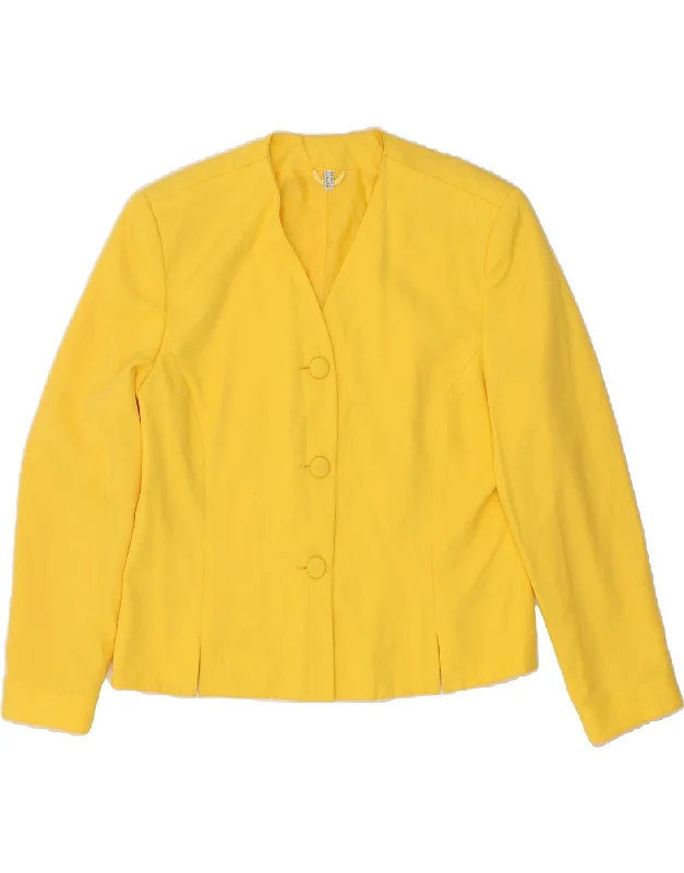 VINTAGE Womens 3 Button Blazer Jacket UK 14 Large Yellow Polyester