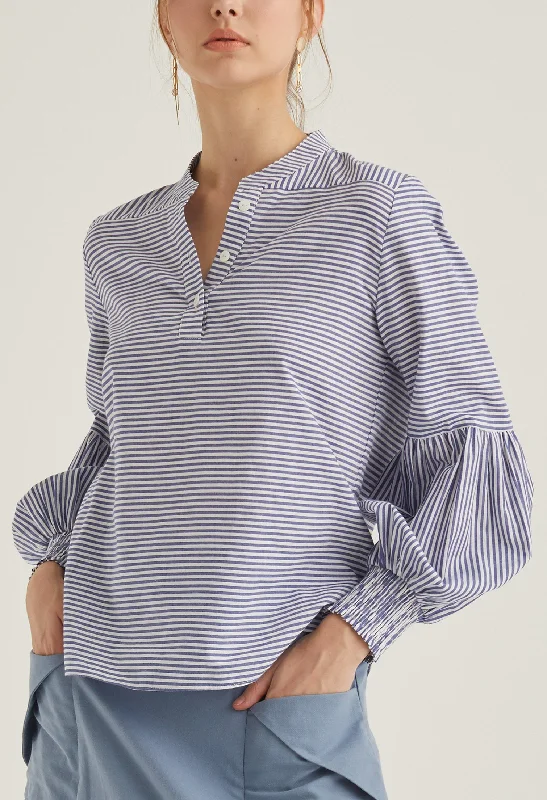 Balloon Sleeve Striped Blouse