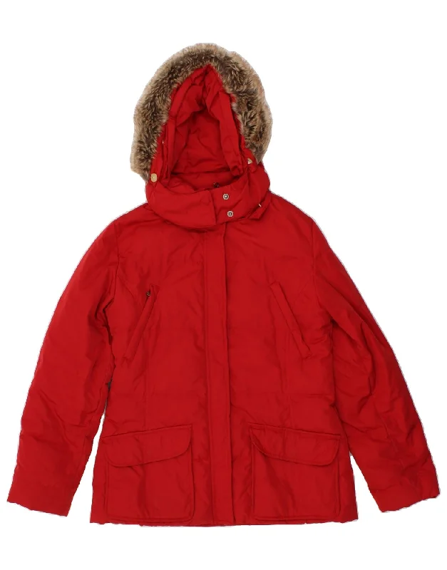 TOMMY HILFIGER Womens Hooded Padded Jacket UK 16 Large Red Polyester