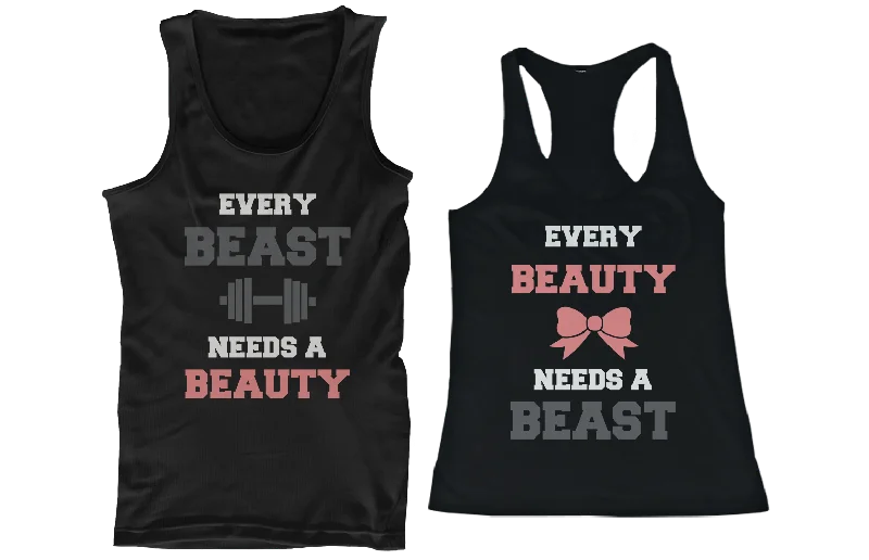 Beauty and Beast Need Each Other His and Her Matching Couple Tank Tops