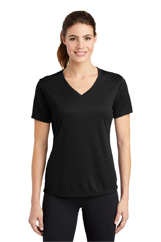 Sport-Tek Womens RacerMesh Moisture Wicking Short Sleeve V-Neck T-Shirt - Black