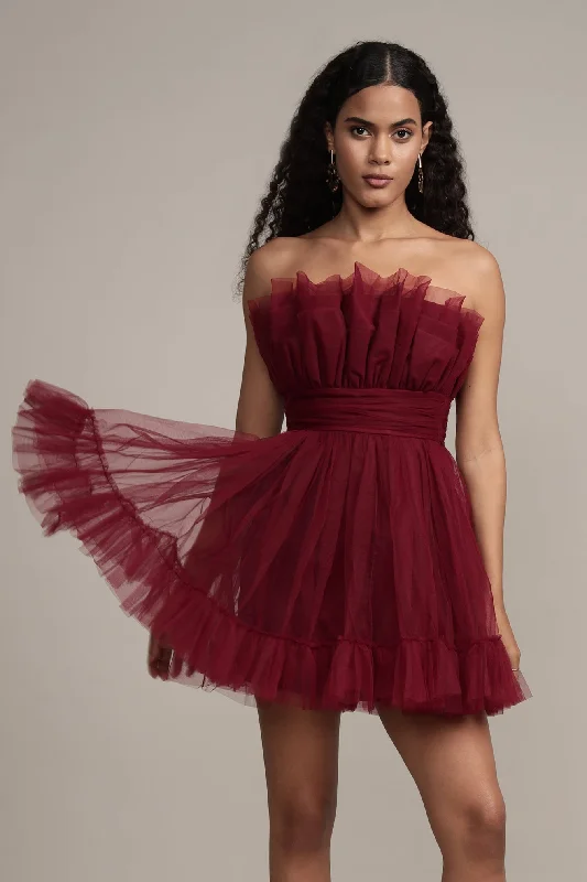 Caspian Tulle Mini Dress in Astro Red